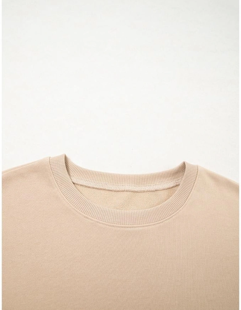 Smoke Gray Plaid Colorblock Patchwork Sleeve Raw Seam Sweatshirt