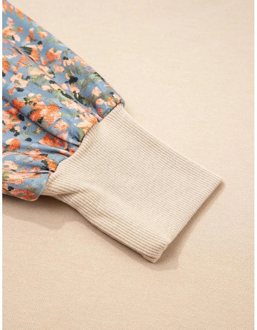 Smoke Gray Plaid Colorblock Patchwork Sleeve Raw Seam Sweatshirt