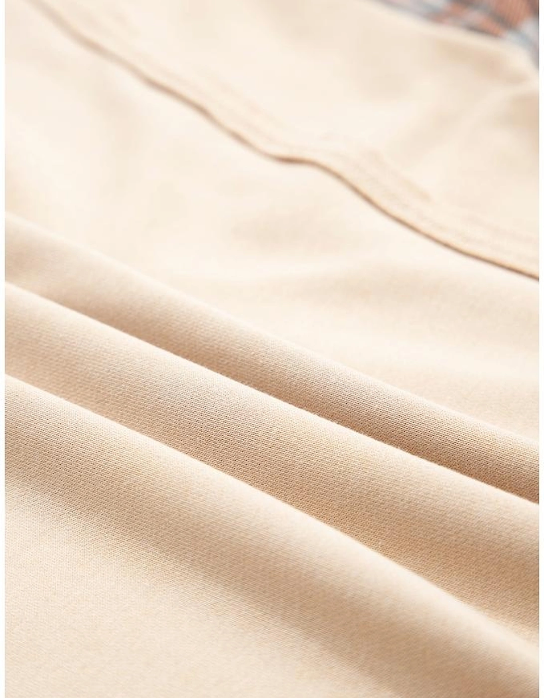 Smoke Gray Plaid Colorblock Patchwork Sleeve Raw Seam Sweatshirt