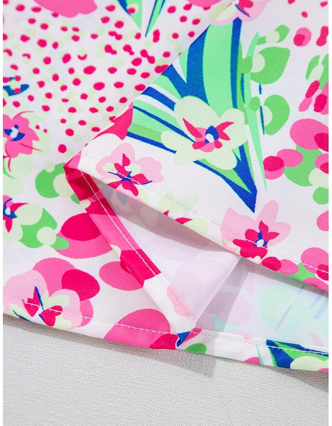 Pink Floral Mixed Print Ruffle Cap Sleeve Blouse