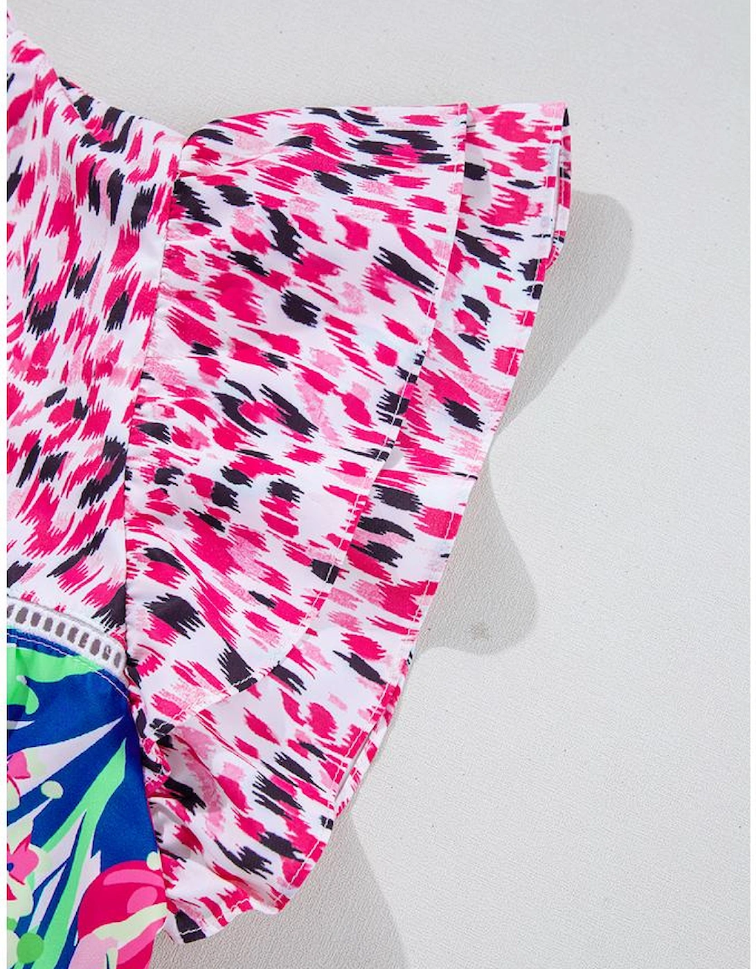 Pink Floral Mixed Print Ruffle Cap Sleeve Blouse