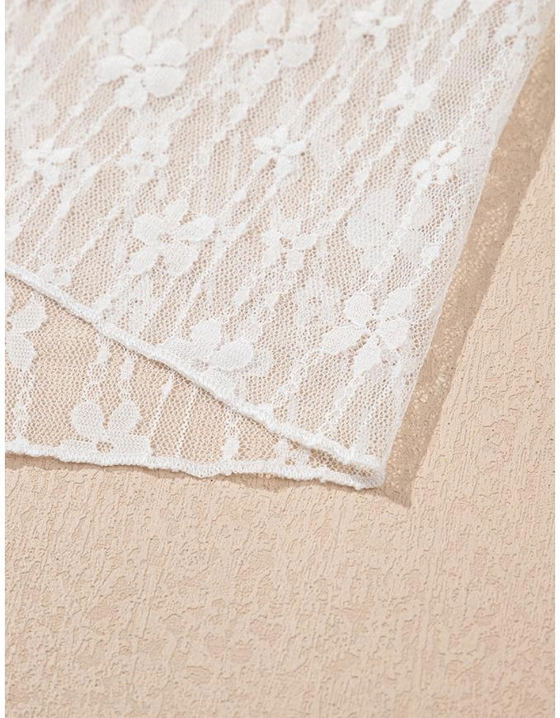 White Sheer Floral Lace Long Sleeve Slim Fit Top