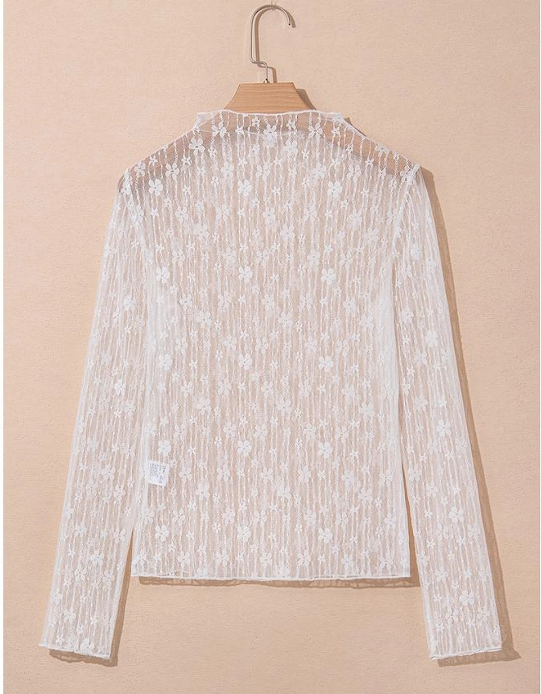 White Sheer Floral Lace Long Sleeve Slim Fit Top