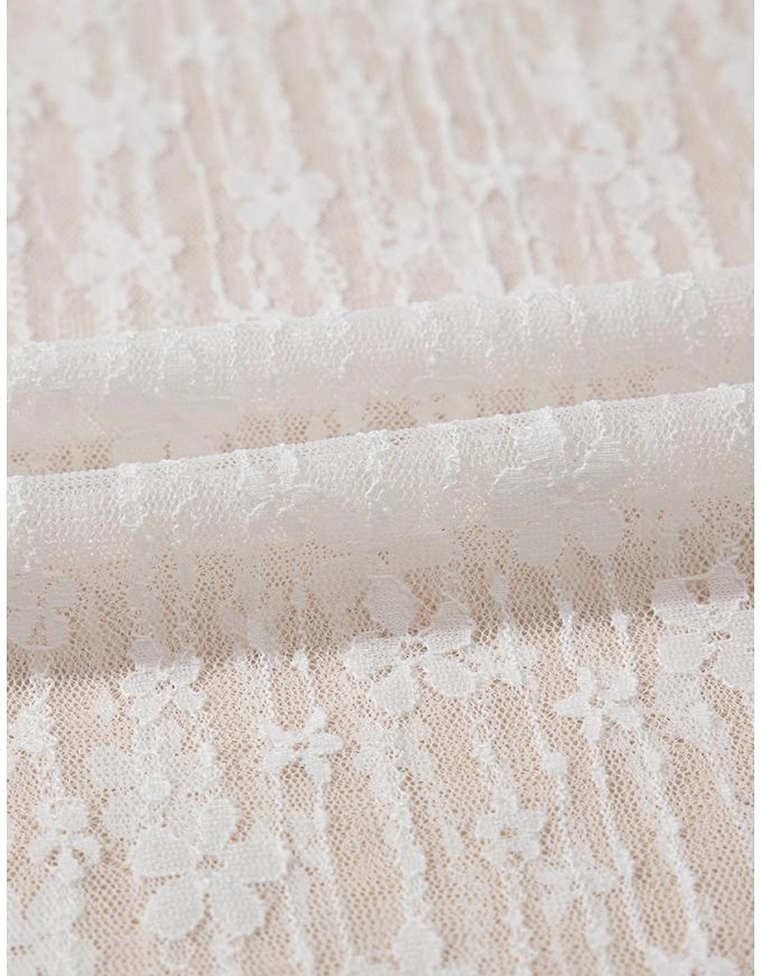 White Sheer Floral Lace Long Sleeve Slim Fit Top