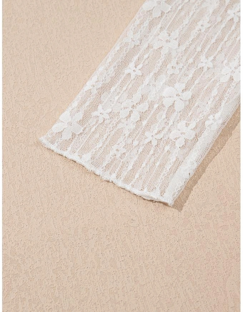 White Sheer Floral Lace Long Sleeve Slim Fit Top