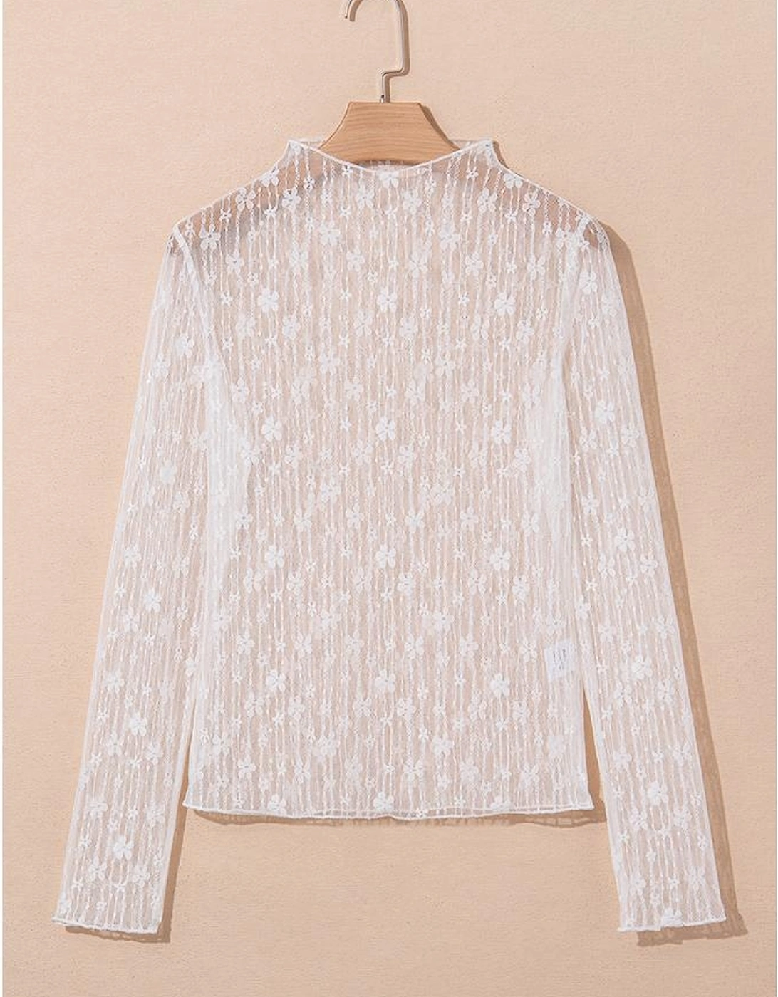 White Sheer Floral Lace Long Sleeve Slim Fit Top