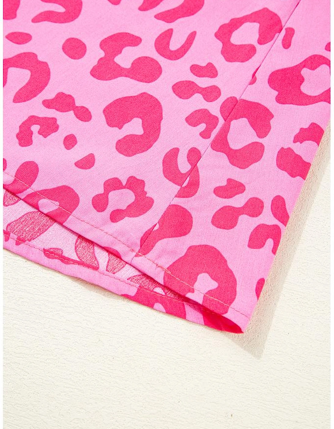 Rose Leopard Puff Sleeve Tie Front High Waist Mini Dress