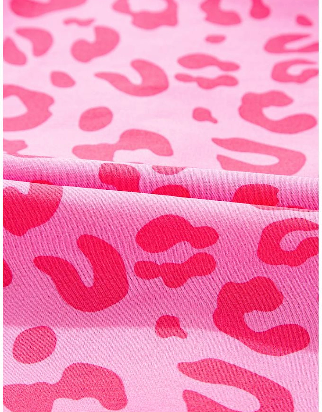 Rose Leopard Puff Sleeve Tie Front High Waist Mini Dress