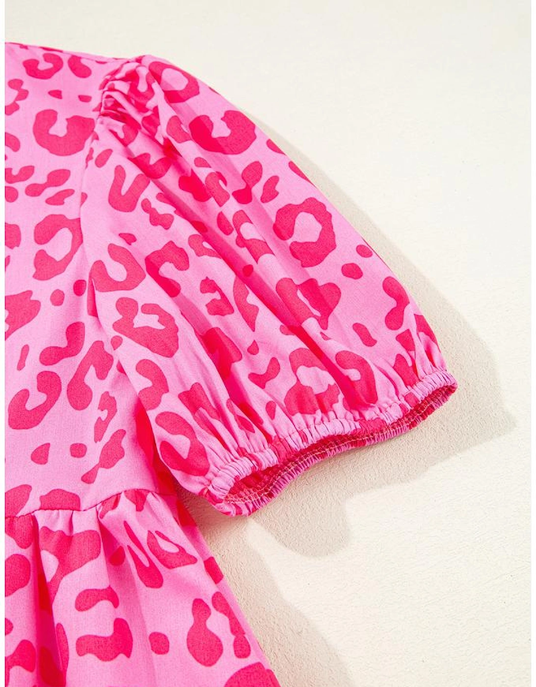 Rose Leopard Puff Sleeve Tie Front High Waist Mini Dress