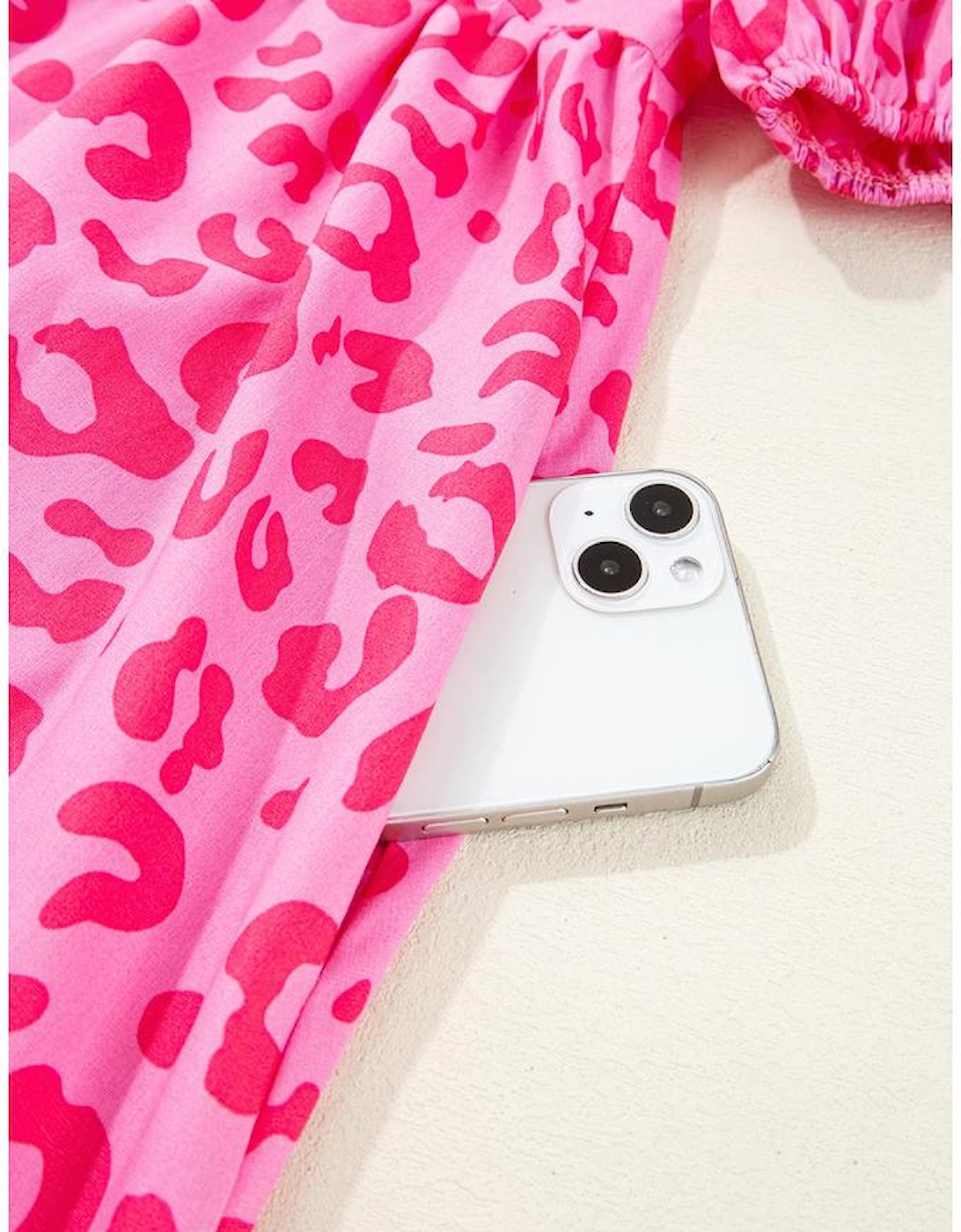 Rose Leopard Puff Sleeve Tie Front High Waist Mini Dress