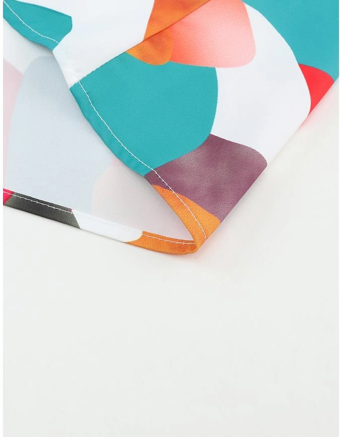 Multicolor Square Neck Abstract Print Short Sleeve Blouse