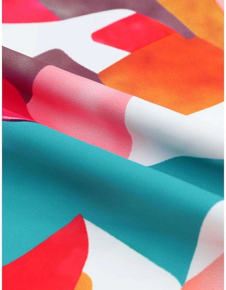 Multicolor Square Neck Abstract Print Short Sleeve Blouse