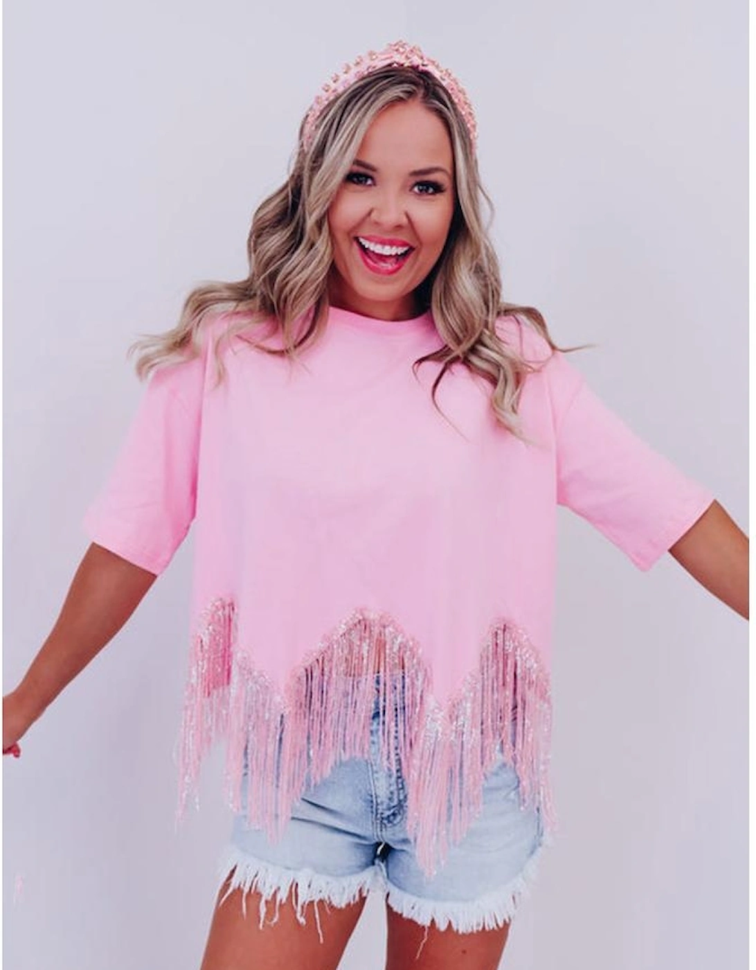 Pink Fringed Sequin Crop T-shirt, 9 of 8