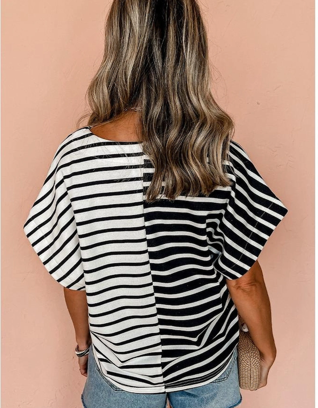 Black Stripe Two Tone Colorblock V Neck T Shirt, 16 of 15