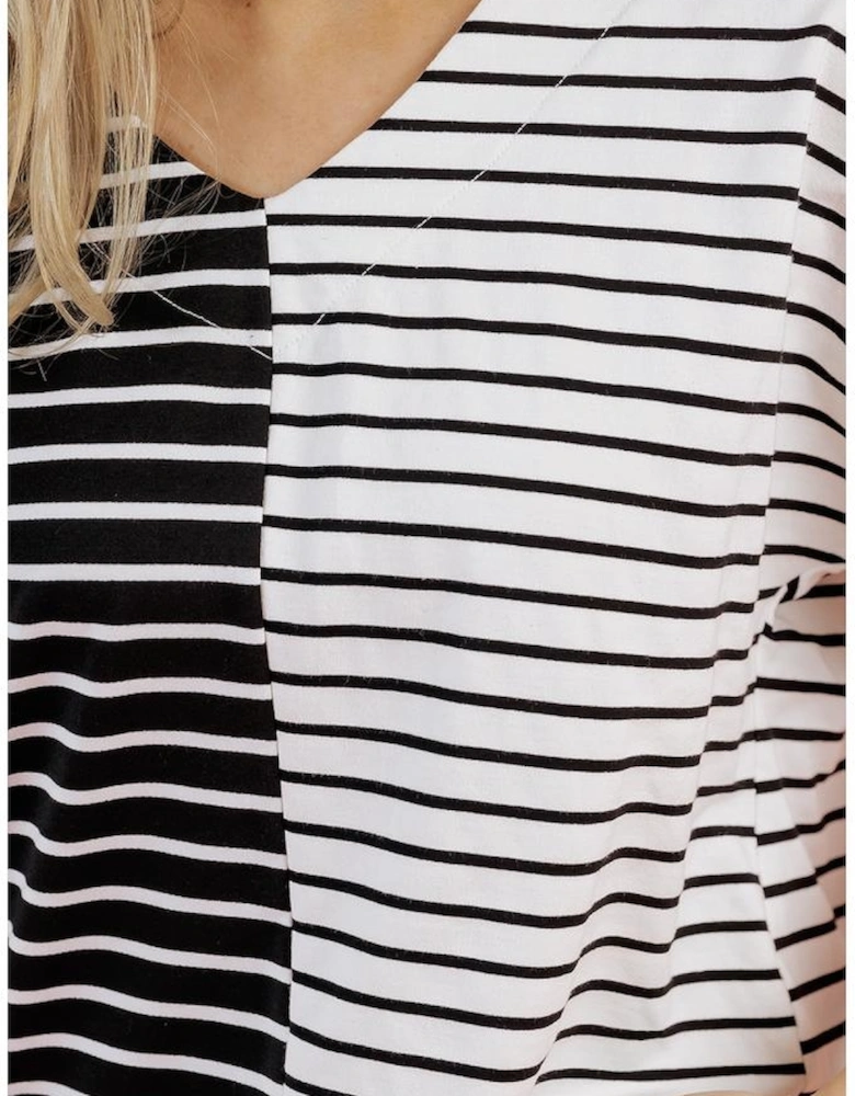 Black Stripe Two Tone Colorblock V Neck T Shirt