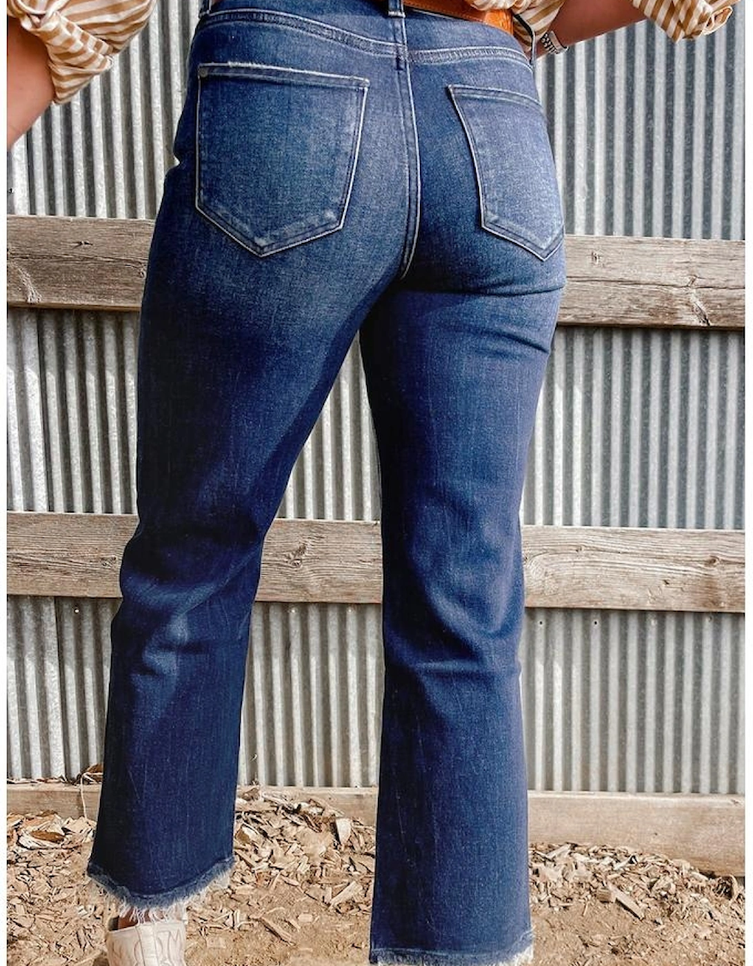 Sail Blue Turquoise Pattern Raw Edge Cropped High Waist Jeans, 6 of 5