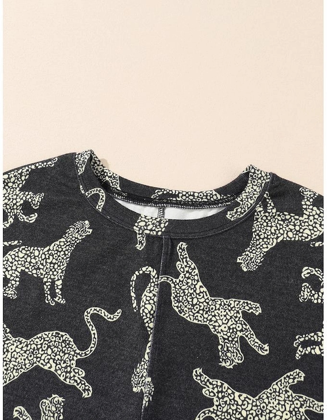 Black Lively Cheetah Print Long Sleeve Top