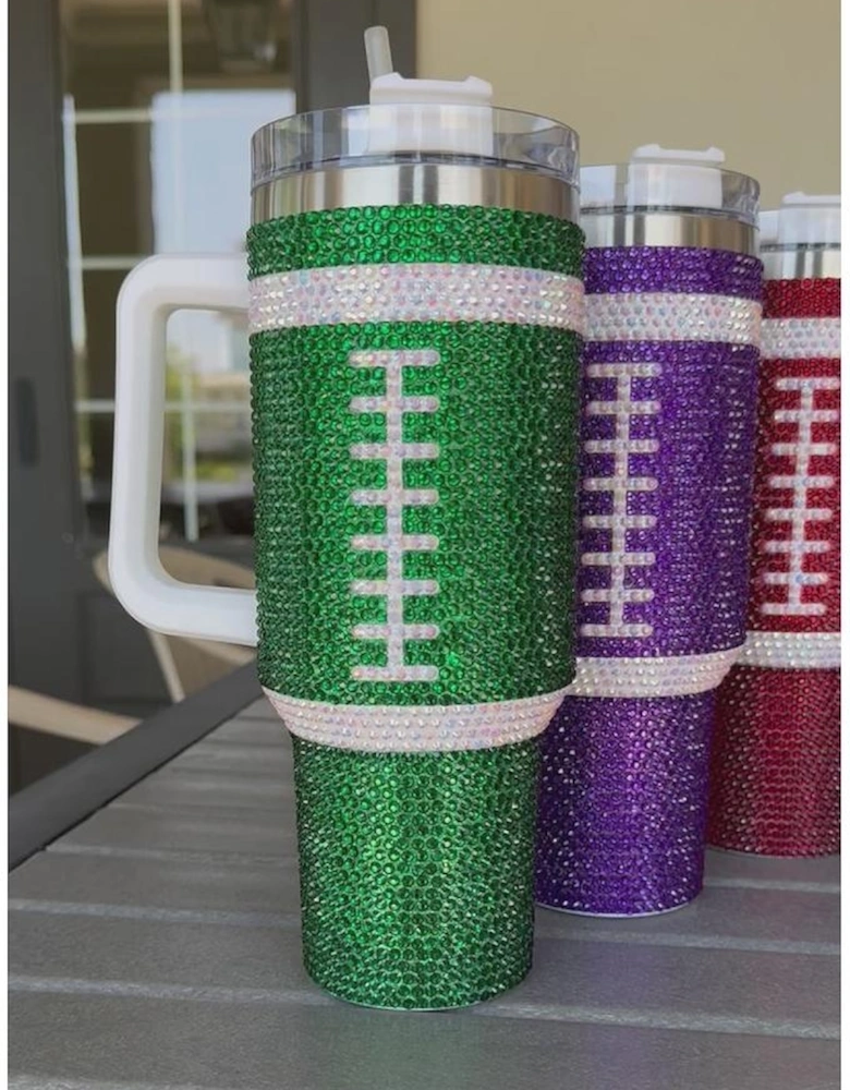 Azura Exchange Dark Green Rhinestone Rugby Football Handle Vacuum Cup 40oz