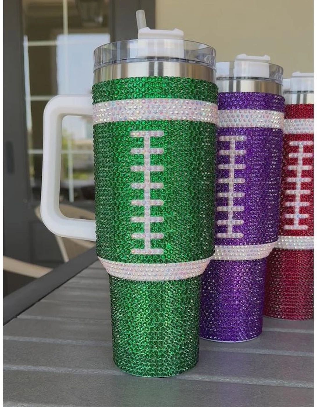 Azura Exchange Dark Green Rhinestone Rugby Football Handle Vacuum Cup 40oz, 5 of 4