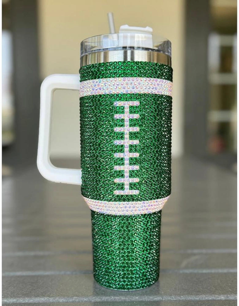 Azura Exchange Dark Green Rhinestone Rugby Football Handle Vacuum Cup 40oz