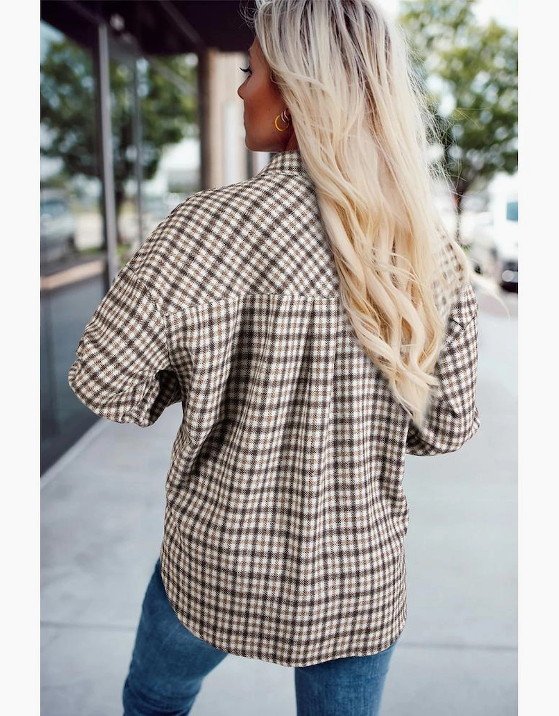 Casual Contrast Corduroy Flap Pocket Patchwork Plaid Shacket, 3 of 2