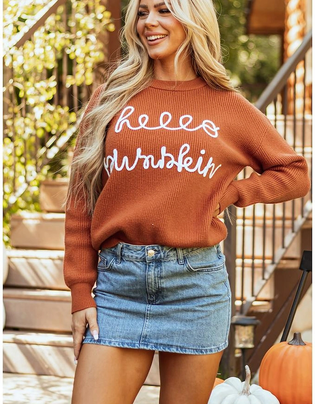 Flamingo Hello Pumpkin Graphic Sweater