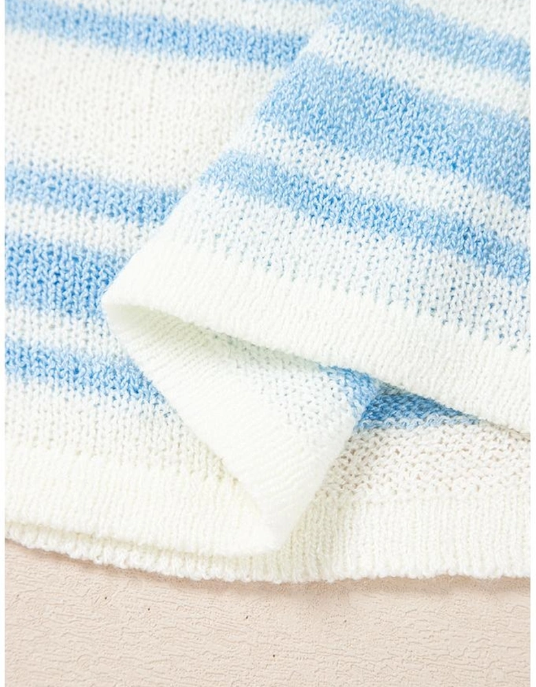 Sky Blue Stripe Boxy Fit Wide Sleeve Sweater T Shirt