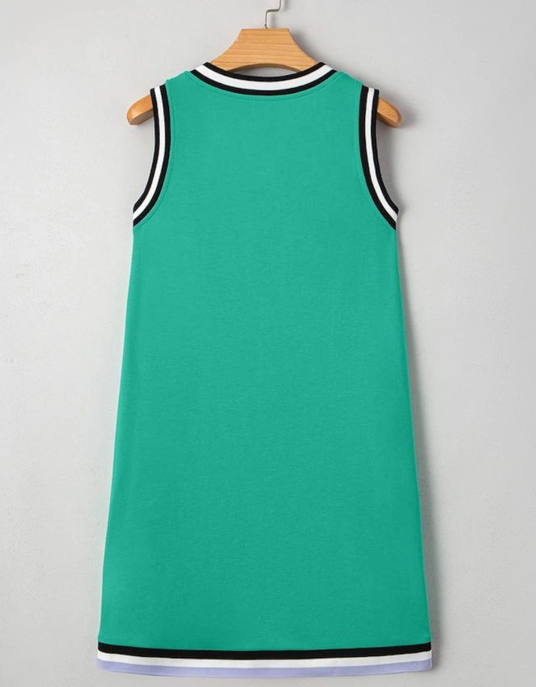 Mint Green Color Contrast Trim V Neck Shift Sleeveless Mini Dress