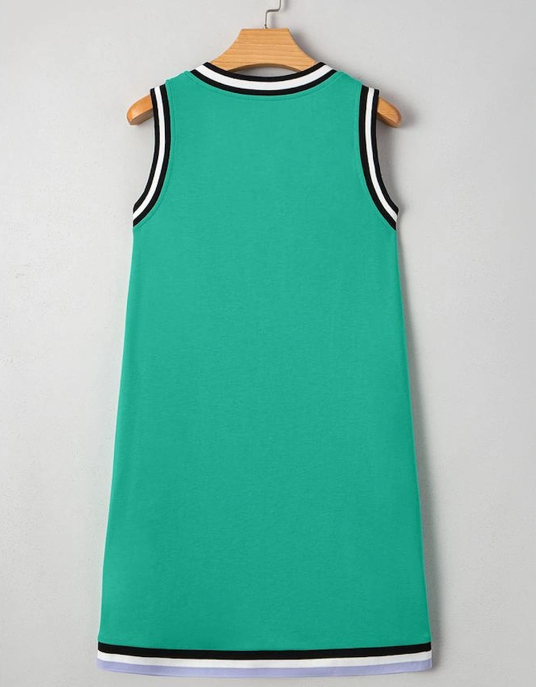 Mint Green Color Contrast Trim V Neck Shift Sleeveless Mini Dress