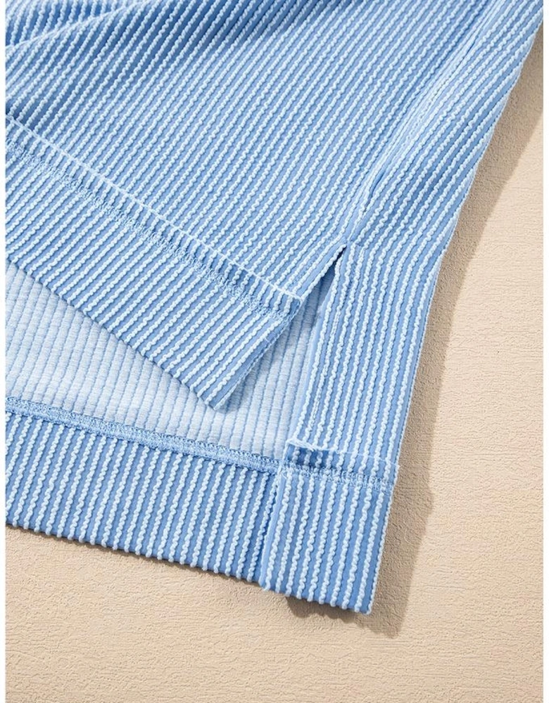 Sky Blue Corded Lantern Sleeve Top High Waist Ruffled Mini Skirt Set