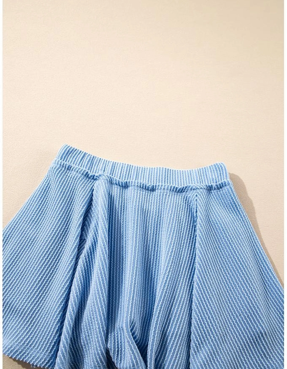 Sky Blue Corded Lantern Sleeve Top High Waist Ruffled Mini Skirt Set