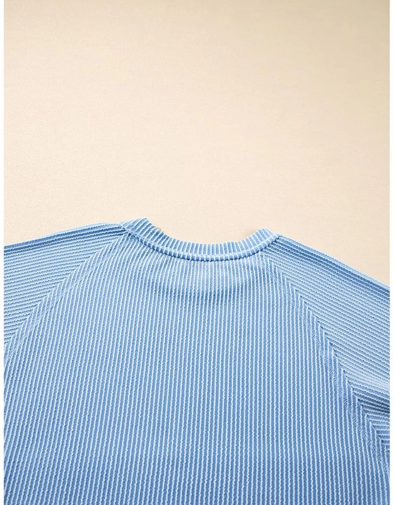 Sky Blue Corded Lantern Sleeve Top High Waist Ruffled Mini Skirt Set