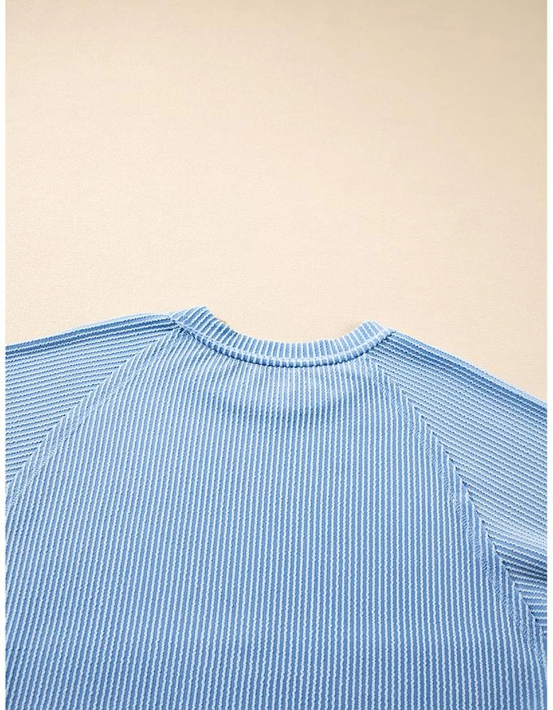 Sky Blue Corded Lantern Sleeve Top High Waist Ruffled Mini Skirt Set