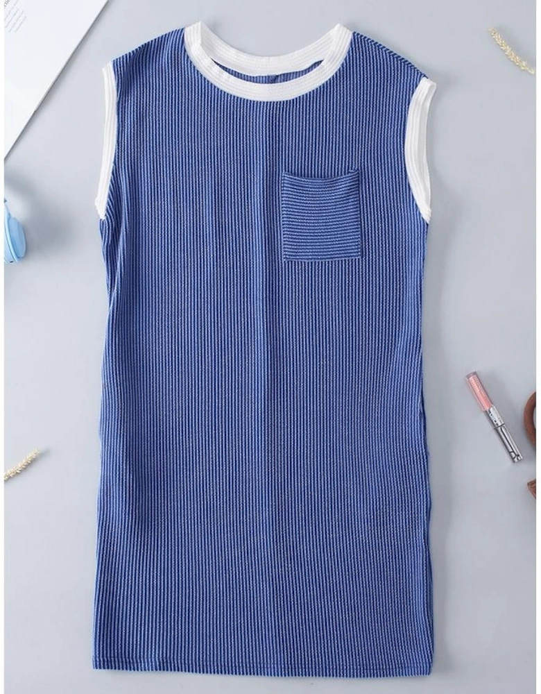 Sail Blue Rib Textured Cap Sleeve T-Shirt Dress