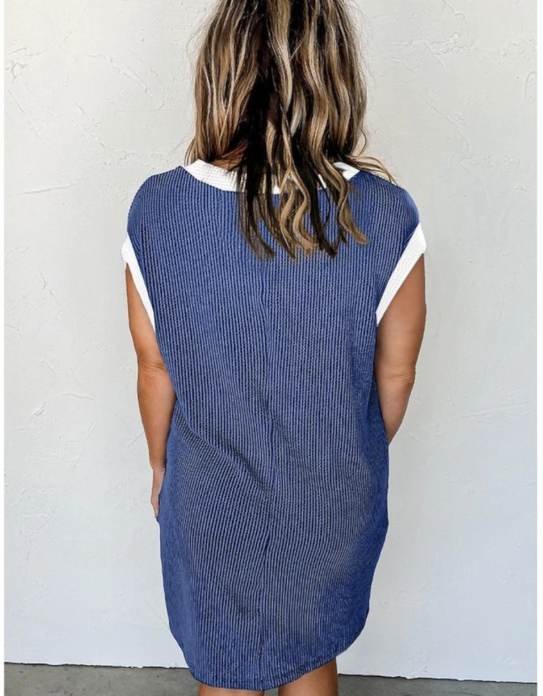 Sail Blue Rib Textured Cap Sleeve T-Shirt Dress