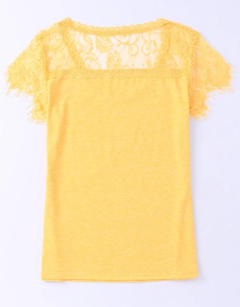 Azura Exchange Lace Crochet Short Sleeve U Neck T Shirt