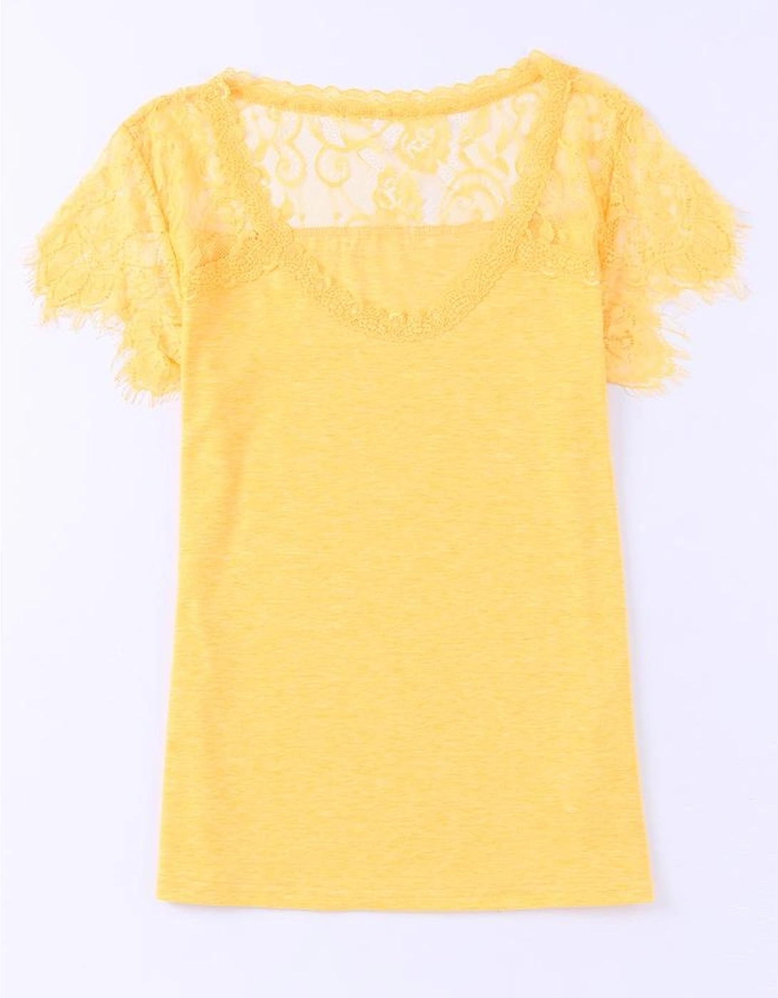 Azura Exchange Lace Crochet Short Sleeve U Neck T Shirt