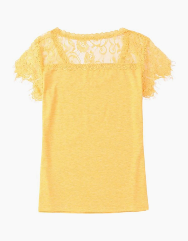 Azura Exchange Lace Crochet Short Sleeve U Neck T Shirt