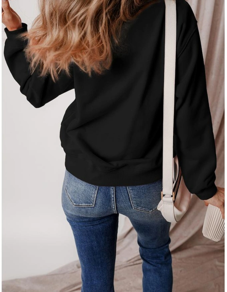 Black Thanksgiving Pumpkin Graphic Drop Shoulder Sweatshirt