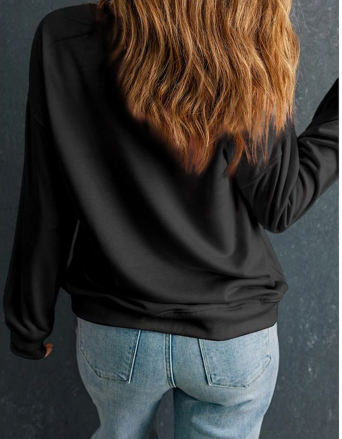 Black Chenille Pumpkin Patched Drop Shoulder Plus Size Sweatshirt, 3 of 2