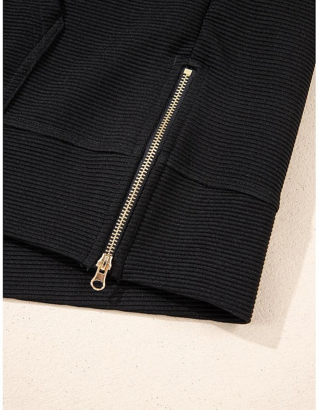 Black Textured Half Zip Kangaroo Pocket Top Drawstring Shorts Set