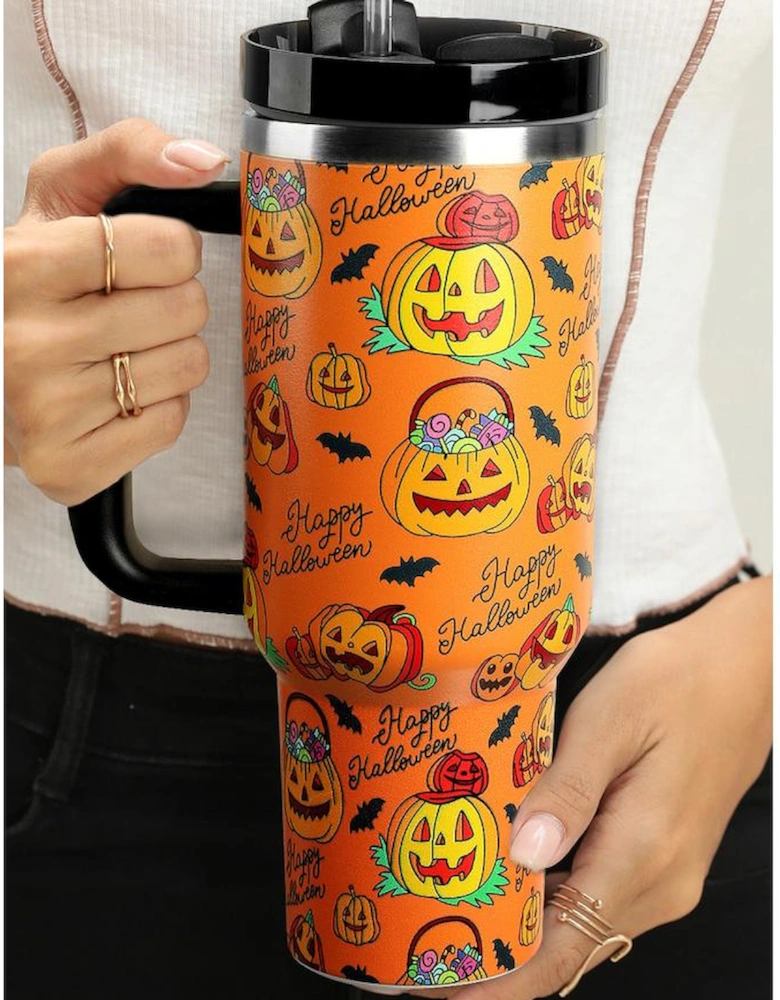 Azura Exchange Orange Halloween Pumpkin Print Handle Large Tumbler 40oz