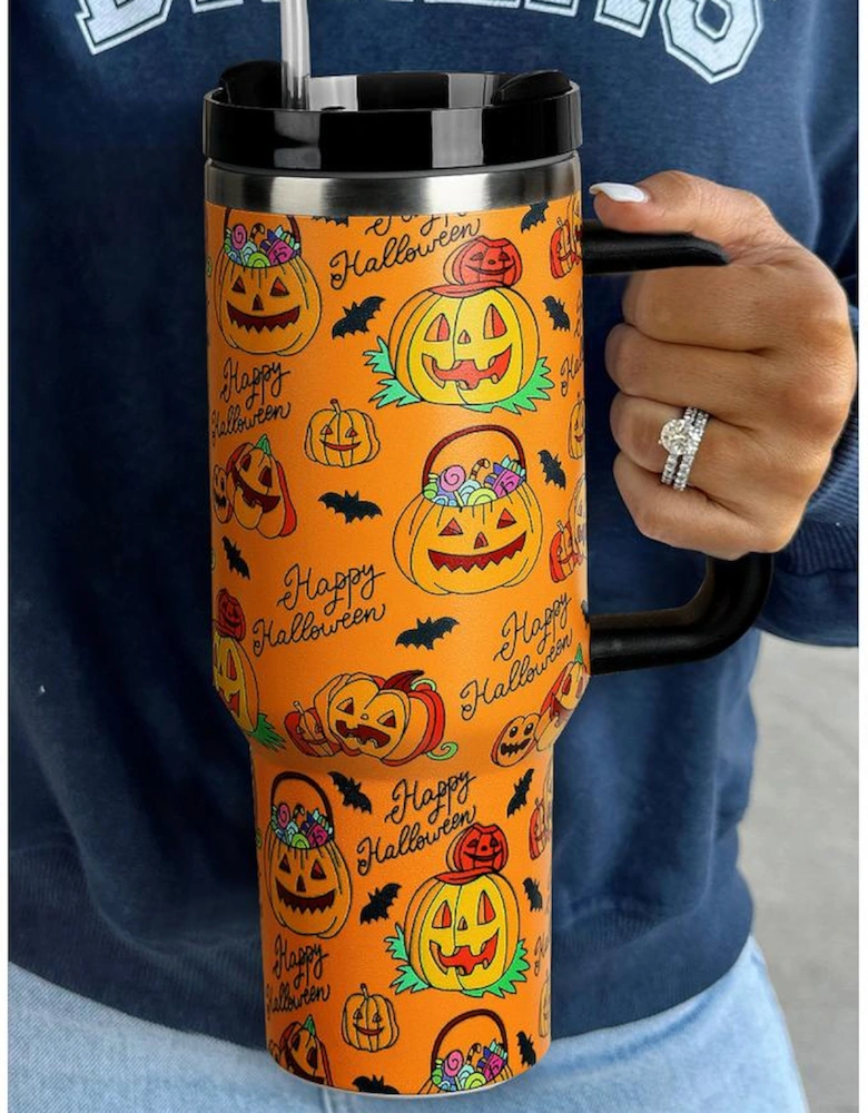 Azura Exchange Orange Halloween Pumpkin Print Handle Large Tumbler 40oz