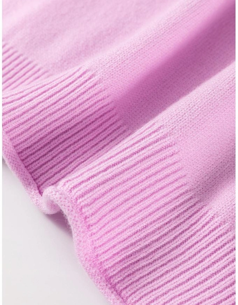 Pink Raw Edge Ribbed Detail Drop Shoulder Sweater