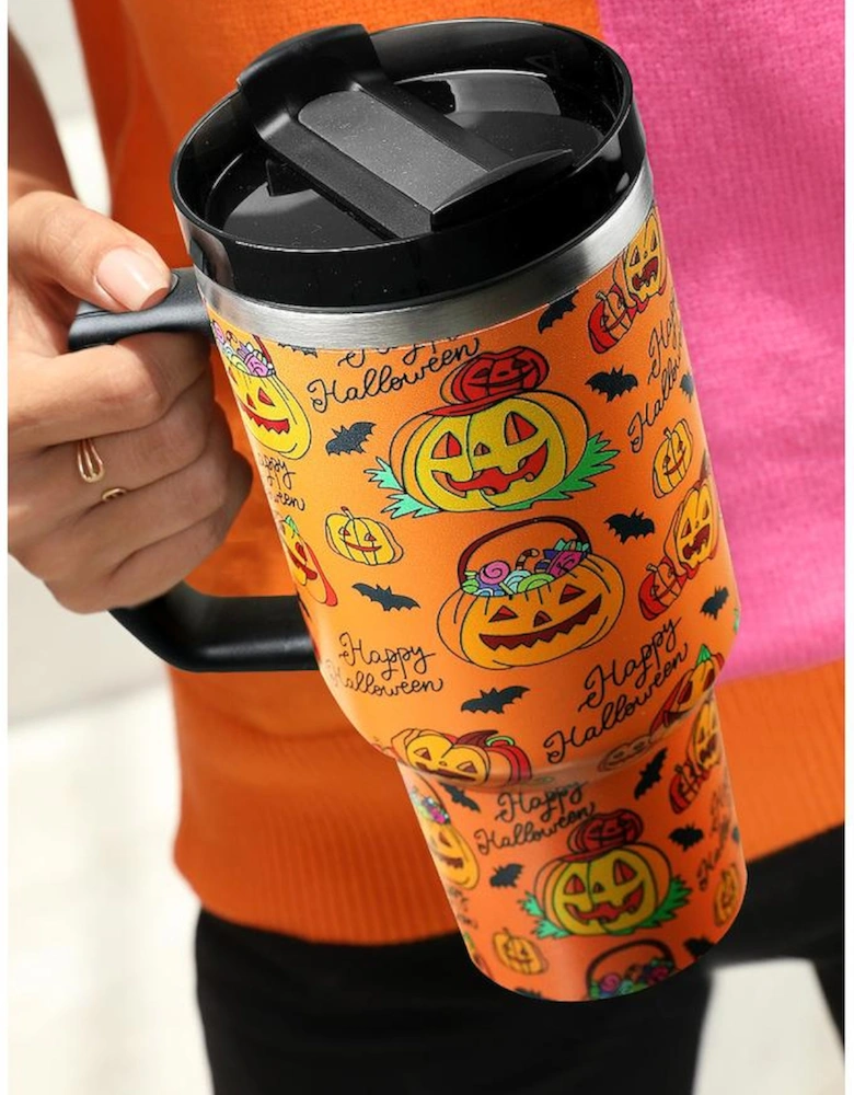 Azura Exchange Orange Halloween Pumpkin Print Handle Large Tumbler 40oz