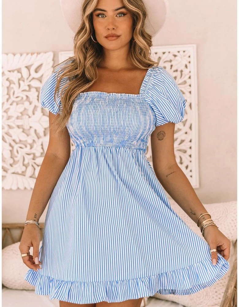 Azura Exchange Striped Square Neck Puff Sleeve Mini Dress