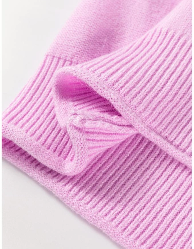 Pink Raw Edge Ribbed Detail Drop Shoulder Sweater