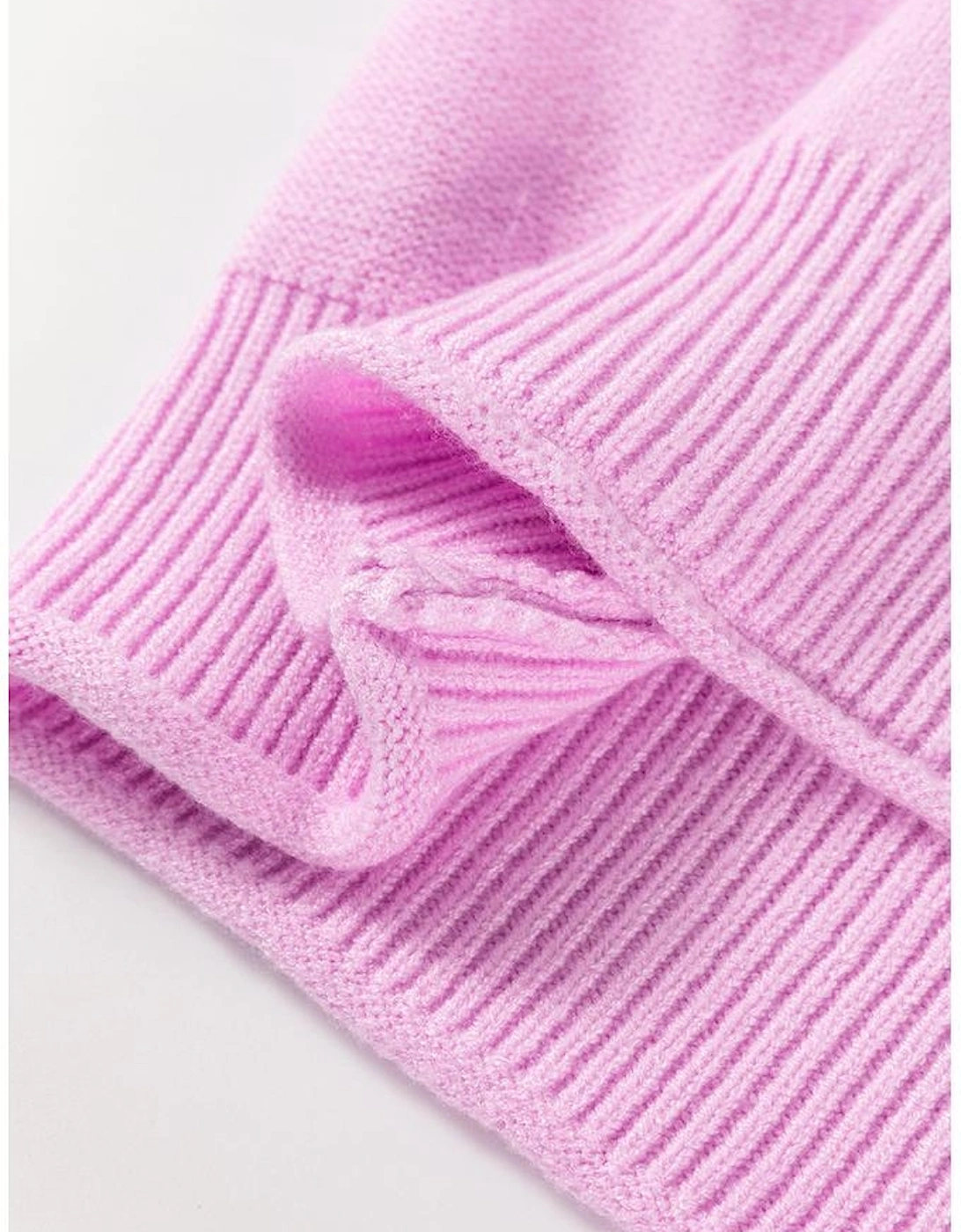 Pink Raw Edge Ribbed Detail Drop Shoulder Sweater