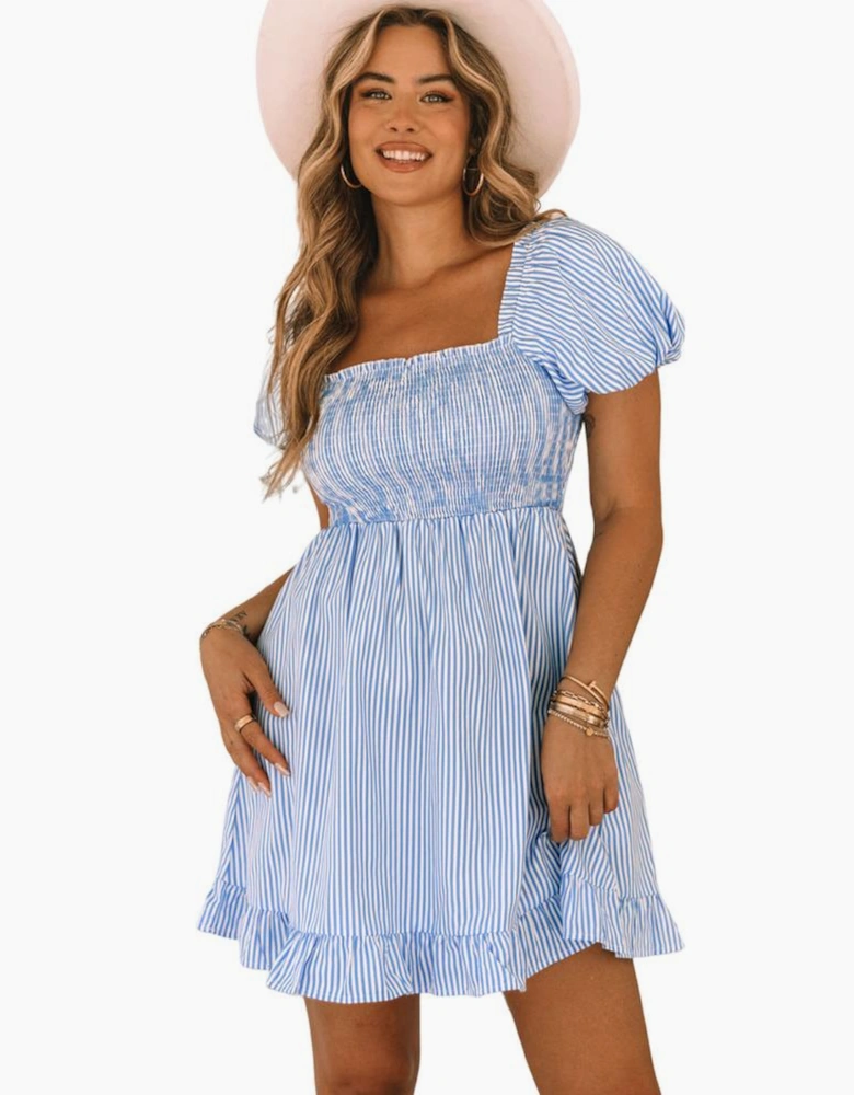 Azura Exchange Striped Square Neck Puff Sleeve Mini Dress