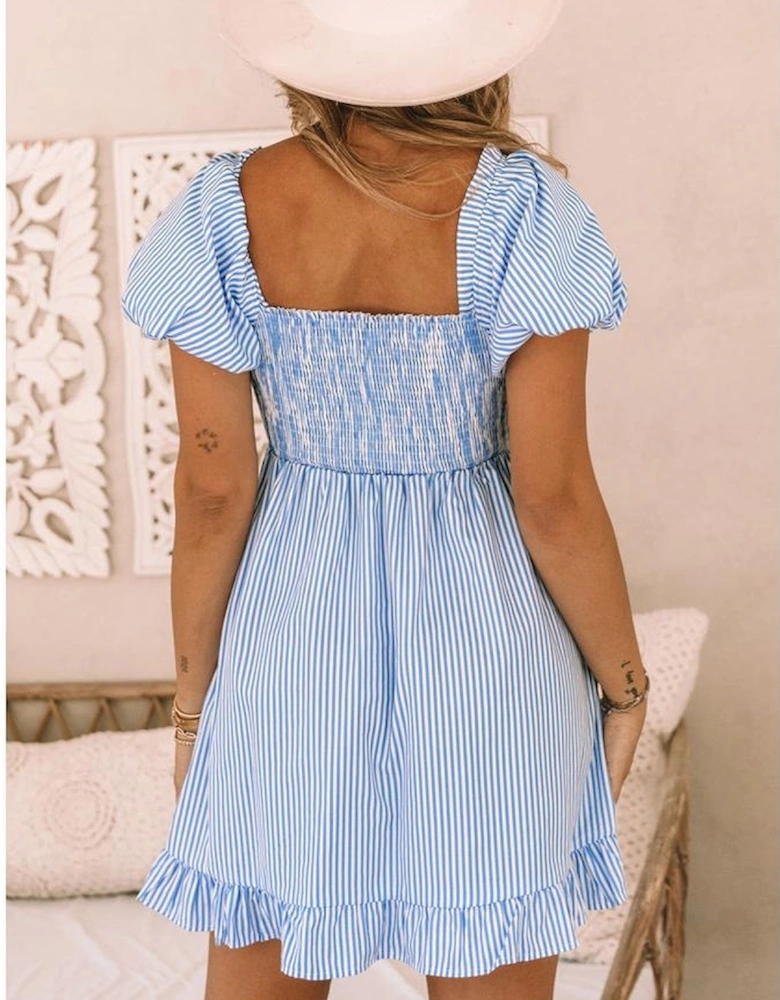 Azura Exchange Striped Square Neck Puff Sleeve Mini Dress